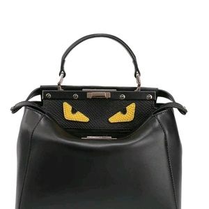 Monster Eyes Black Real Leather Handbag Purse